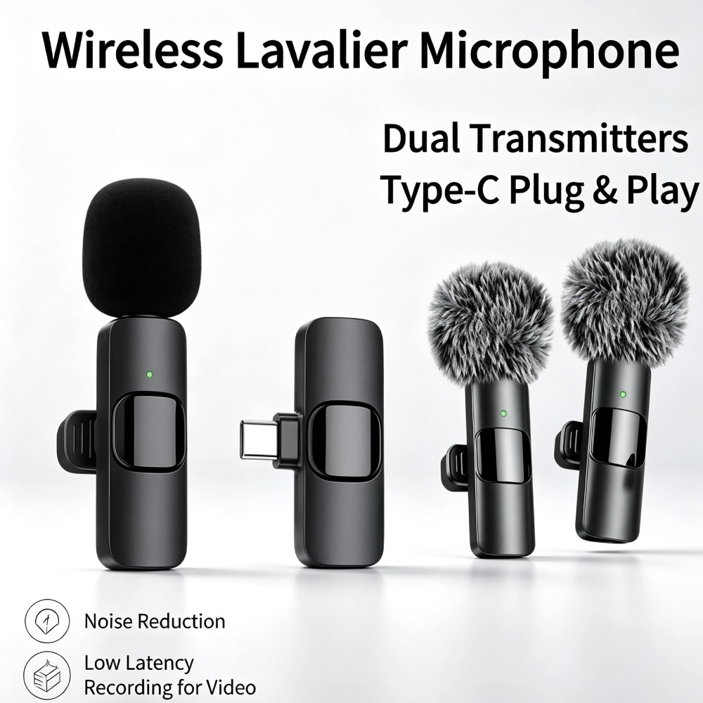 Wireless Mic For Smartphone Video Recording - Microfono Lavalier Wireless Type-C Professionale per